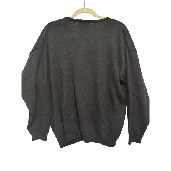 TOGETHER! Black Floral Embroidered V-Neck Wool Blend Sweater XL Vintage boho 90s - Picture 3 of 8